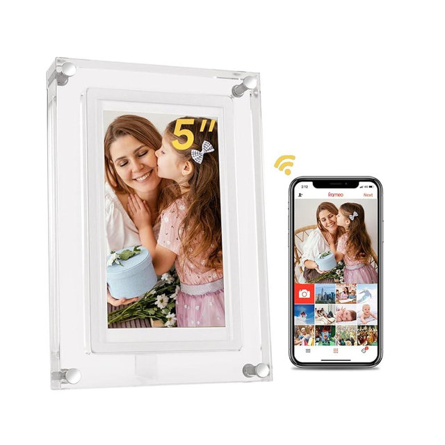 Digital Picture Frame WiFi, Frameo 5 Inch Acrylic Digital Phott Frame, IPS LCD Touch Screen, Auto Rotation Photo/Video, Gifts for Mom&Dad