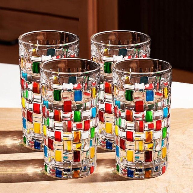 EWEIGEER 4 Pcs Christmas Colorful Glass Cups，Drinking Glassware Cocktail Glasses for Iced Coffee Juice Tea Beverage Milk Wine