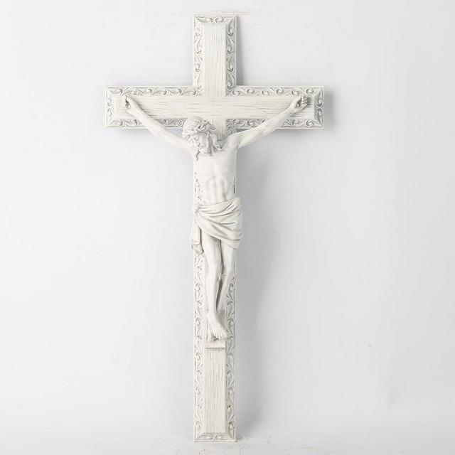 BC Catholic Crucifix Wall Cross, Religious Plaster White Crucifix Wall Decor for Elegant Modern Home, Devout Gift for Young Adults, Mothers Day Gifts, 12" H Hand Painted by Buildclassic
