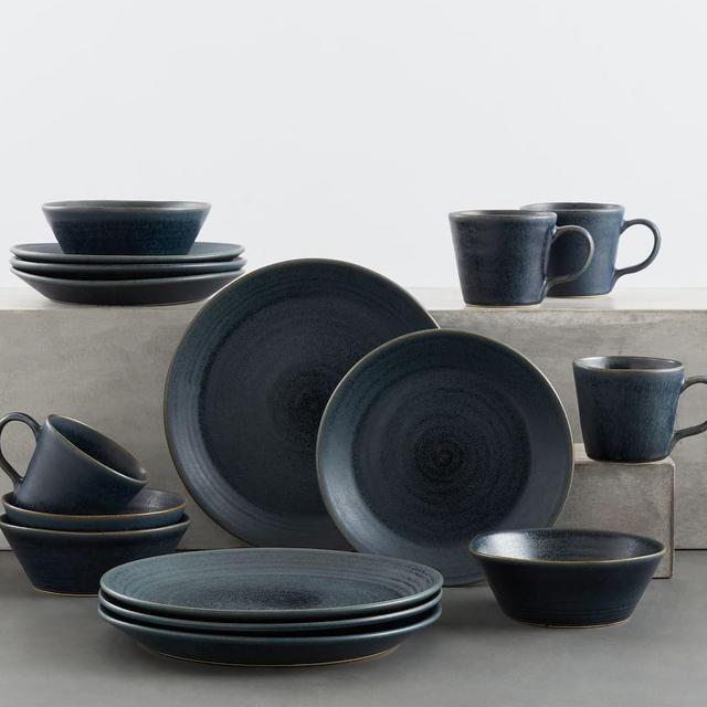 Larkin Reactive Glaze Stoneware 16-Piece Dinnerware Set - River Blue