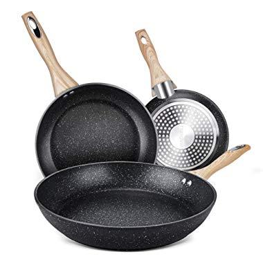 Homgeek Frying Pan, Non Stick Frying Pans PFOA Free, Skillets with Heat-resistant Ergonomic Handle, 8 Inches, 9.5 Inches and 11 Inches
