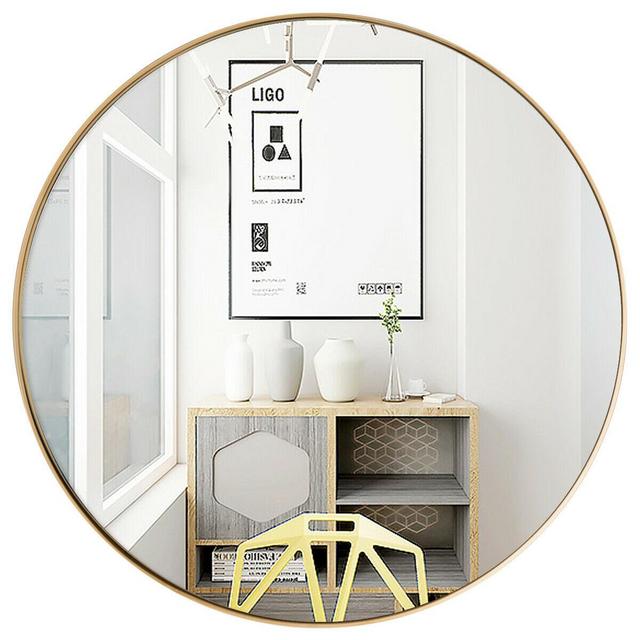 Gymax 27.5'' Modern Metal Wall-Mounted Round Mirror for Bathroom Entryway Gold