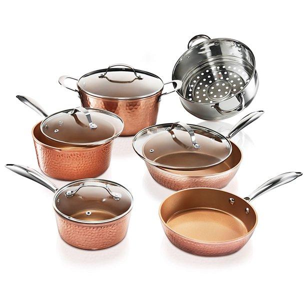 Gotham Steel 10 Piece Hammered Cookware Set, Ultra Non-Stick, Dishwasher Safe, Oven Safe