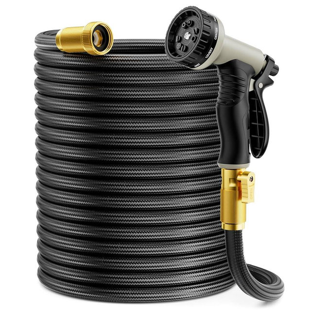 Garden Hose 100 ft Non-Expandable, Flexible Water Hose, Lightweight Hose with 10-Function Nozzle for Yard, Portable, Leak Proof, All-Weather Water Pipe for Outdoor, Car Wash, RV, Lawn