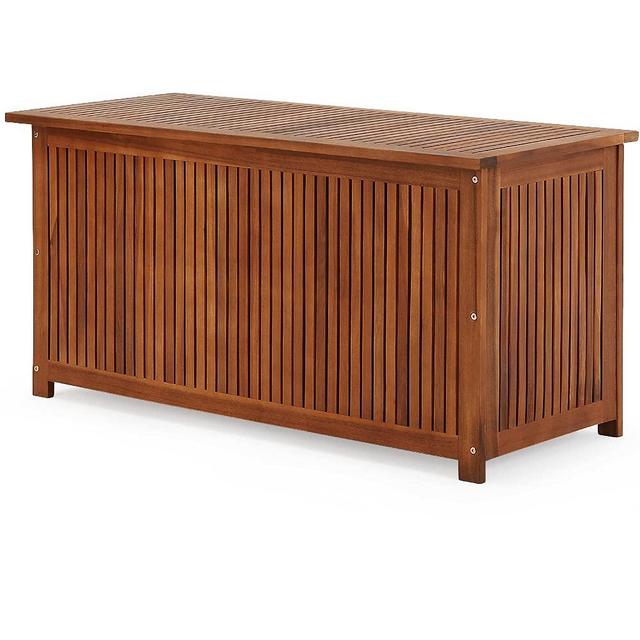 cucunu 46x20x24 Inch Deck Box in Acacia Wood with a water-repellent Tarpaulin I 65 Gallon Wooden Patio Storage Box for Indoor or Outdoor Cushion Storage
