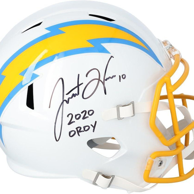 Justin Herbert Los Angeles Chargers Autographed Riddell Speed Replica Helmet with "2020 OROY" Inscription - Autographed NFL Helmets