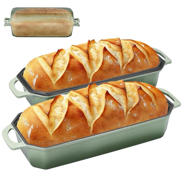 Flavehc Bread Pan Cast Iron Loaf Pan with Lid Bread Loaf Pan 13x5 Inch Enameled Cast Iron Sourdough Bread Pan,AquaGreen