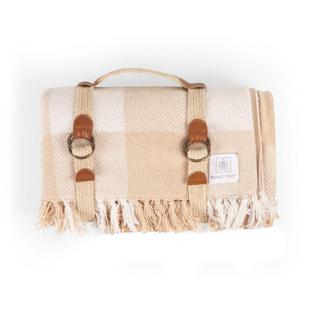 Sayulita Picnic Blanket with Harness, Beige Gingham