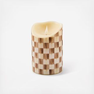 Mocha Check Flameless Pillar Candle