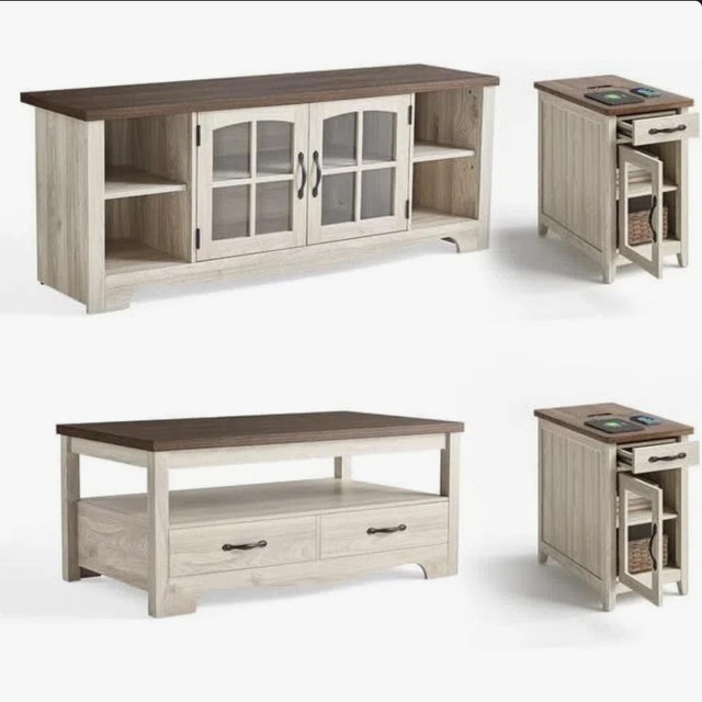 4-Piece Living Room Table Sets - Brown/White