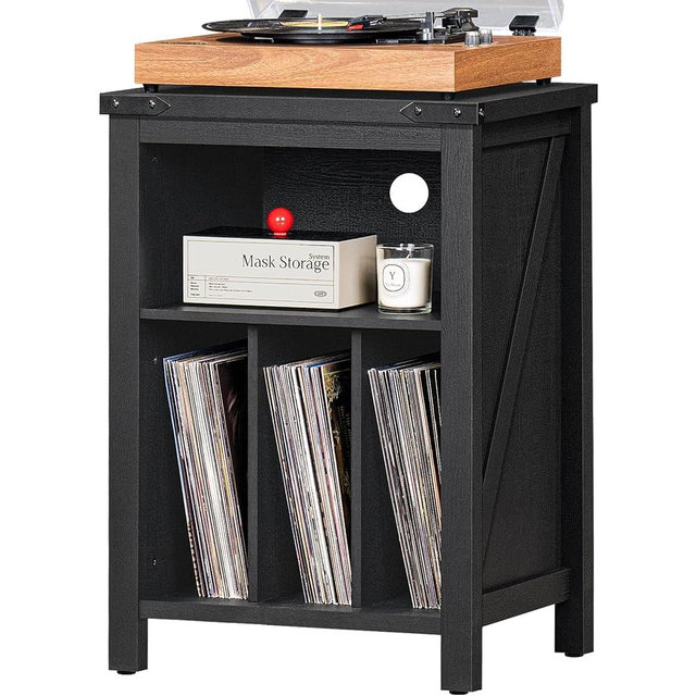 Joaxswe Record Player Stand with Vinyl Record Storage,Black Record Player Table Holds up to 160 Albums,Large Wood Turntable Stand Cabinet Dispaly Shelf for Living Room,Bedroom,Office
