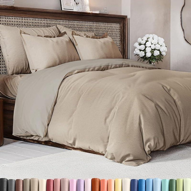 Duvet Cover King Size - Extra Soft King Size Duvet Cover - Lightweight, Breathable, Easy Care & Fade Free w/Zipper Closures & Ties - 104" x 90" Inches - (Heathered Beige) Comforter Not Included