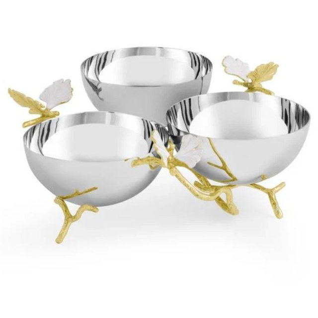 Butterfly Ginkgo Gold- Triple Bowl