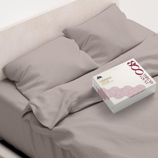 800-Thread-Count Cotton Sheets - Egyptian Quality Long Staple Cotton, Sateen Weave Khaki Color Queen Sheets for Queen Size Bed, Fits Mattress Upto 16'' Deep Pocket (Packaging May Vary)