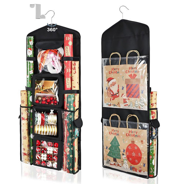 Uawsyut Wrapping Paper Storage Organizer, Double-Sided Gift Wrap Holder, 360° Rotating Gift Bag Storage Organizer for Your Craft, Accessories, Gift Warp Supply, Wrap Ribbon and Stationery