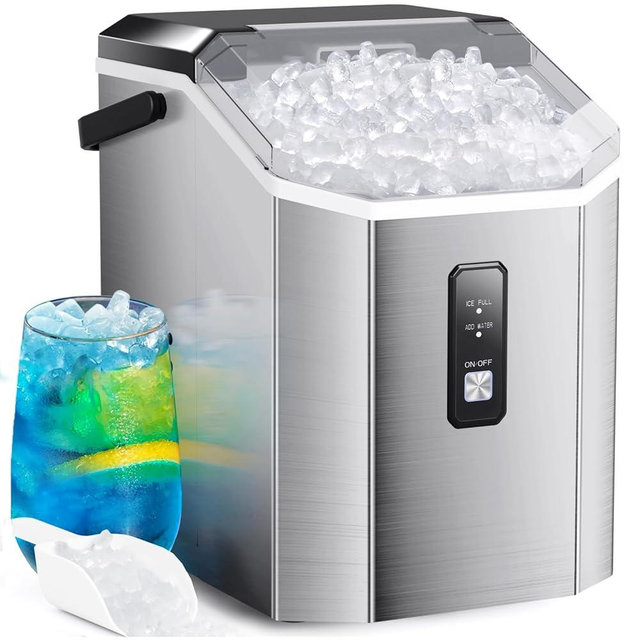 Electactic Nugget Ice Maker Countertop, 35Lbs/24H Stainless Steel Nugget Ice Maker Portable with Slef-Cleaning,with Ice Basket/Scoop for Home/Office/Bar