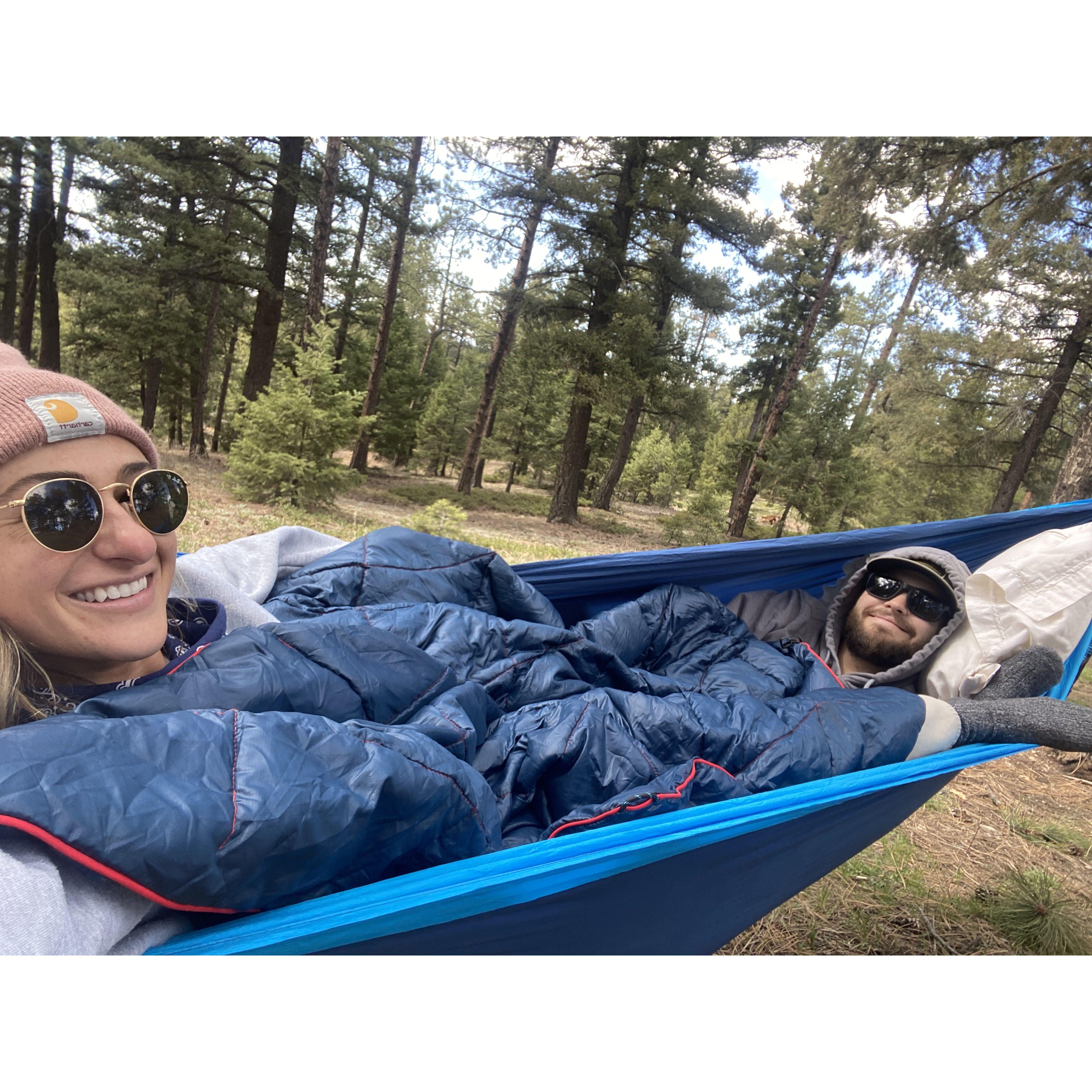 Camping! Cozy in the hammock!