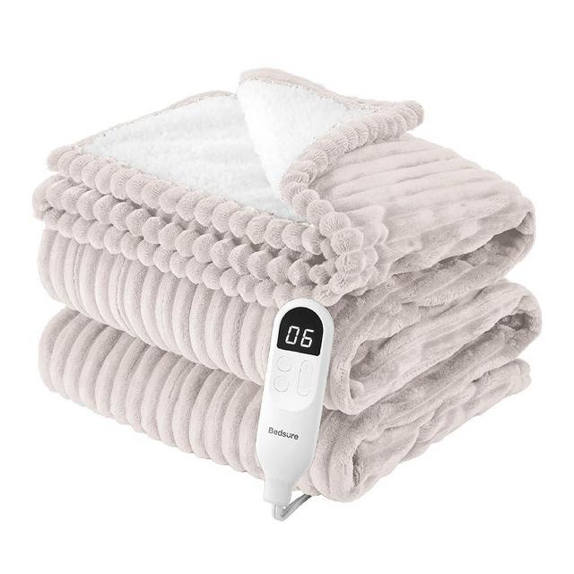 Bedsure Heated Blanket Electric Twin - Soft Ribbed Flannel, Fast Heating Electric Blanket with 6 Heating Levels & 10 Time Settings, 8 Hours Auto-Off (62x84 inches, Cream)