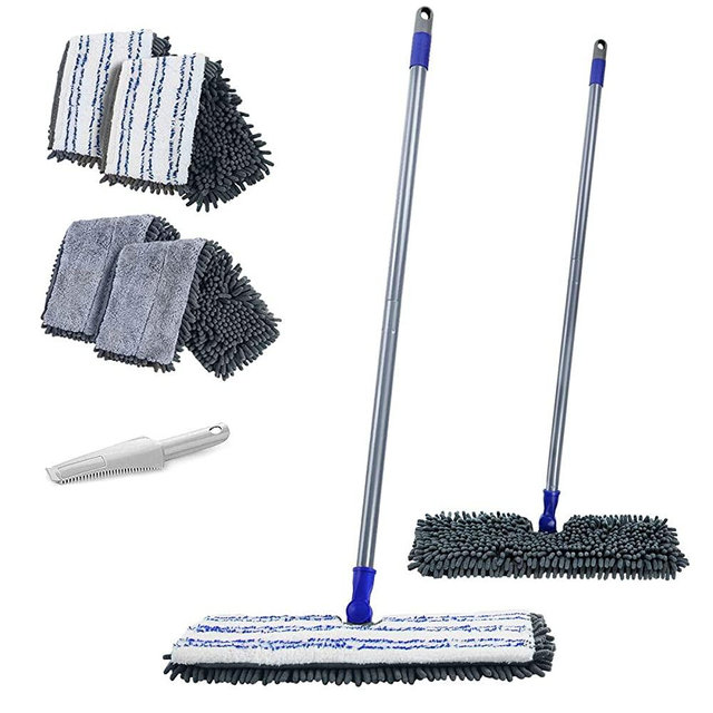 MASTERTOP Two Sided Dust Mop Floor Cleaning System - 360 Microfiber Mop,Wet Mop Dry Floor Cleaning Mop for Hardwood, Laminate, Vinyl, Tiles,4 Washable Soft Refill Pads, 1 Cleaning Mop Head Brush…