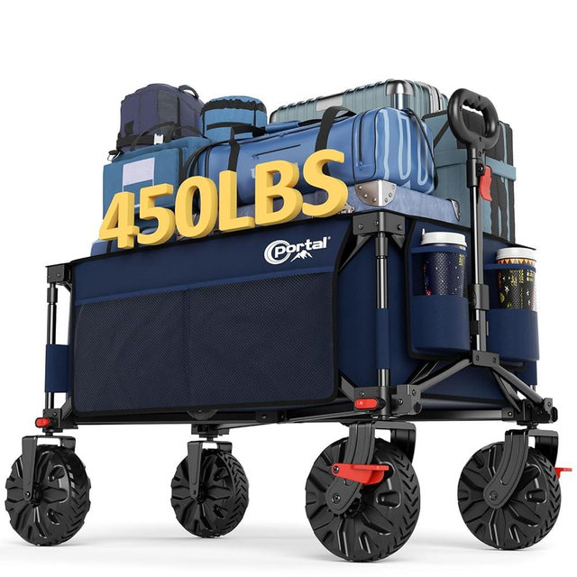 Portal Collapsible Wagon with Brakes, Heavy Duty Utility Cart with All-Terrain Wheels, Portable Folding Wagons for Camping, Beach, Garden, Shopping, and Groceries