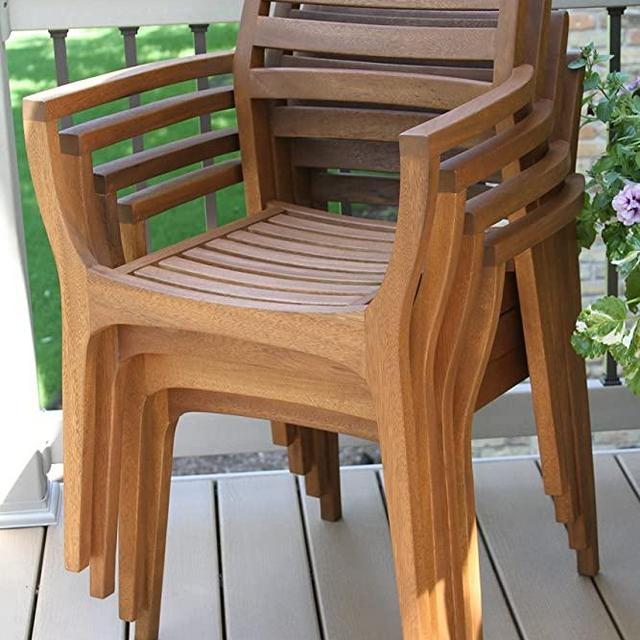 Outdoor Interiors Stacking Chairs, Brown, Set of 4