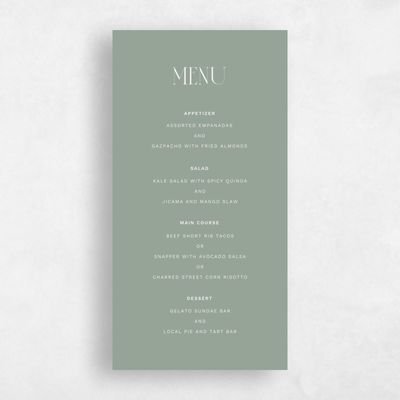 Sage, Green Wedding Menu - Roberts
