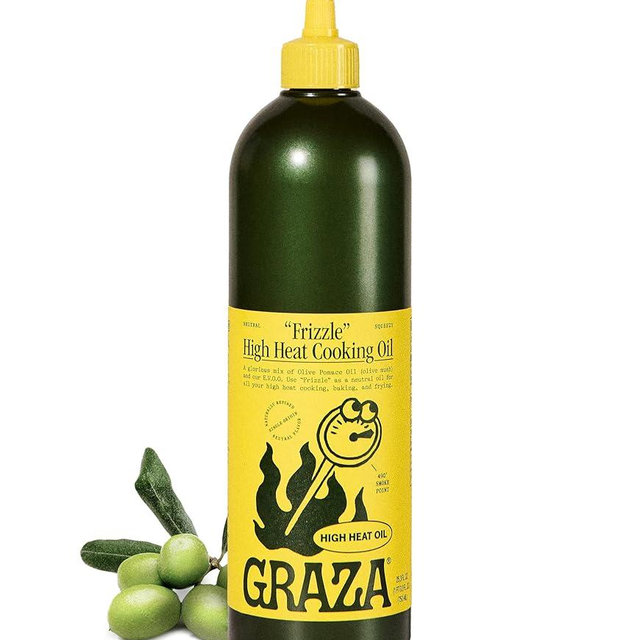 Graza Frizzle High Heat Cooking Oil - High Polyphenol Cooking Oil with a Neutral Flavor in a Squeeze Bottle for Frying, Baking & Grilling - High Smoke Point Oil Made From 100 Olives - 25.3 Fl Oz (750ml)