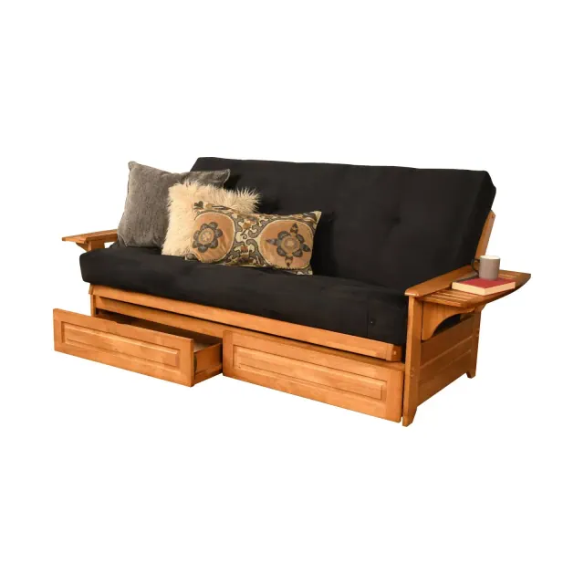 Full Wheaton Coil Spring Mattress Futon with Drawers Black Suede - Dual Comfort