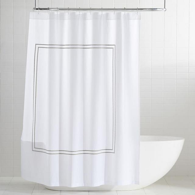 Gray Mist Pearl Embroidered Organic Shower Curtain, 72"