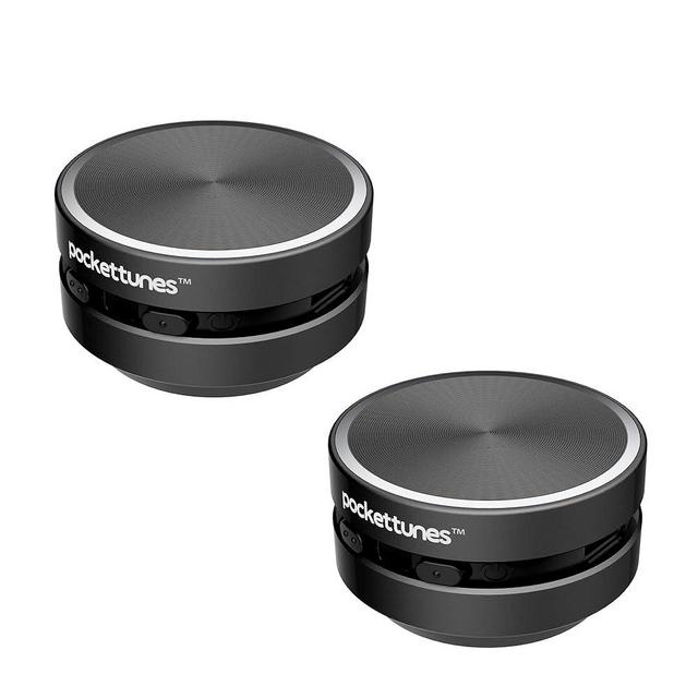 pockettunes Bluetooth Speaker, Bone Conduction Portable Wireless Speaker with Louder Volume, Crystal Clear Sound, Rich Bass, Mini Music Player for Home, Outdoor, Party Pack of 2 (Black)