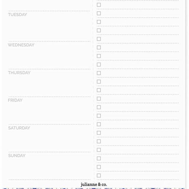 Weekly Meal Planner Notepad by Julianne & Co. - Food Planning Organizer and Grocery List Pad, 52 Premium A5 Pages, with Tear Away Perforated Shopping List (Blue China Print - NO Fridge Magnet)