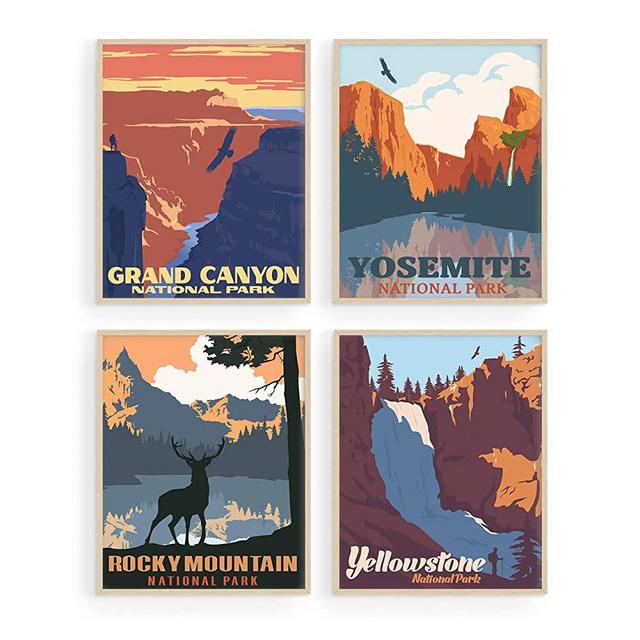 Vintage National Park Posters Set - By Haus and Hues | National Parks Art Prints Nature Wall Art and Mountain Print Set Abstract Prints of Mountain Wall Art (11"x14", UNFRAMED)