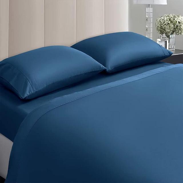 SAKIAO Luxury Sheets 1000 Thread Count 100% Cotton Sheets, Very Thick & Smooth Soft with Deep Pockets. Egyptian Cotton Sheets, 4 Pc Set (Navy Blue, Queen)