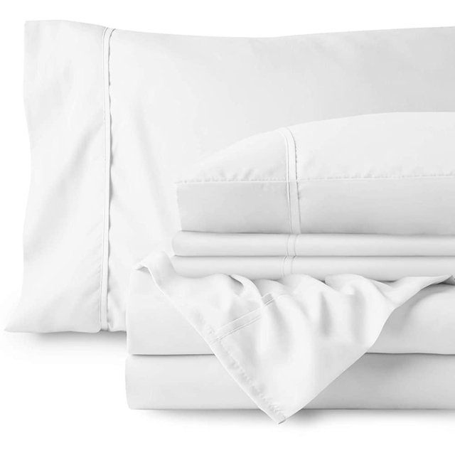 Bare Home 6 Piece 1800 Deep Pocket Bed Sheet Set - Ultra-Soft Hypoallergenic - 4 Pillowcases (King, White)