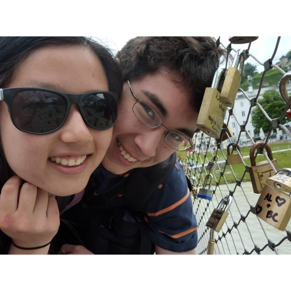 While on tour with our orchestra in summer 2013, we wrote our names on a love lock, put it on the Makartsteg Bridge (love lock bridge) in Salzburg, and threw the key into the river. Guess it worked!