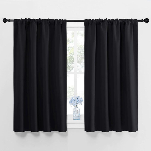 NICETOWN Black Out Short Curtain Panels for Kitchen - Energy Smart Decoration Thermal Insulating Blackout Drapes/Draperies for Bathroom Small Window (2 Panels,42 in x 45 in (W x L))