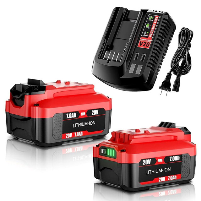 BATTOOL 2Pack 7.0Ah Replacement Craftsman 20V Battery and Charger Set for V20 Series CMCB202 CMCB204 CMCB205 CMCB206 CMCB201 CMCB100 CMCB124 Cordless Tools with CMCB104 Craftsman 20V Battery Charger