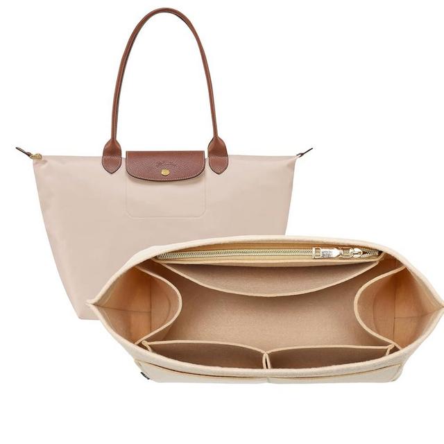 OPPOSHE Purse Organizer Insert for Longchamp Le Pliage, Premium Felt Long Champ Bag Handbag Women, Tote Organizer Insert with 9 Compartments (Large, Beige)