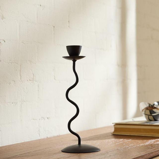 Zigzag Metal Taper Holder, Antique Bronze, Medium