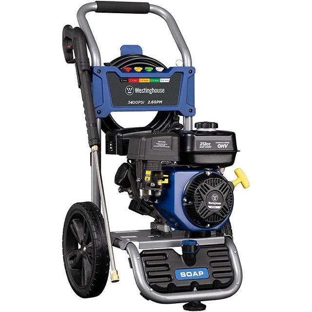 Westinghouse Outdoor Power Equipment WPX3400 Gas Powered Pressure Washer - 3400 PSI and 2.6 GPM - Soap Tank and Five Nozzle Set - CARB Compliant, Blue