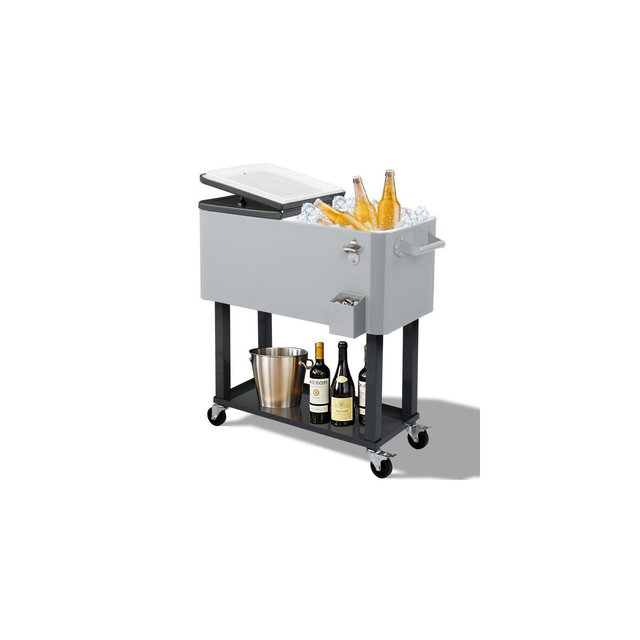 Karl Home 80 QT Sliver Outdoor Rolling Cooler Cart