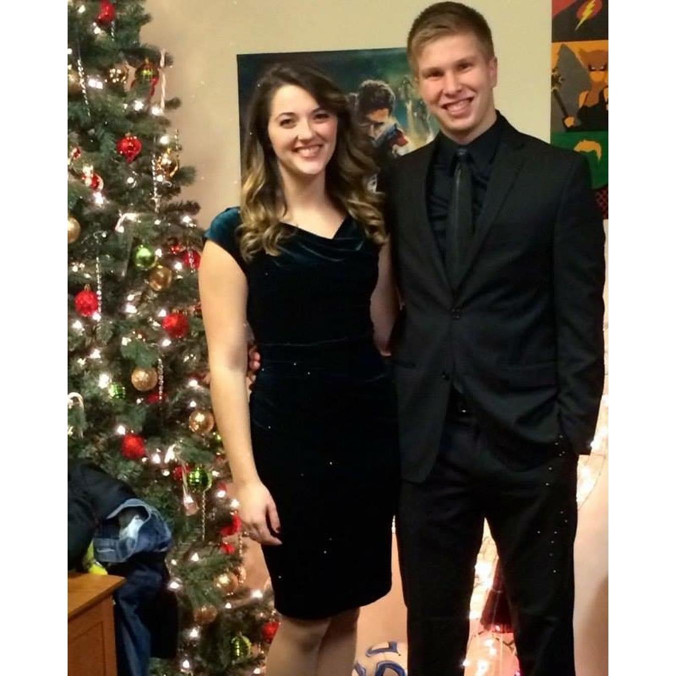 Got all dressed up in our college dorm rooms for our first "date"