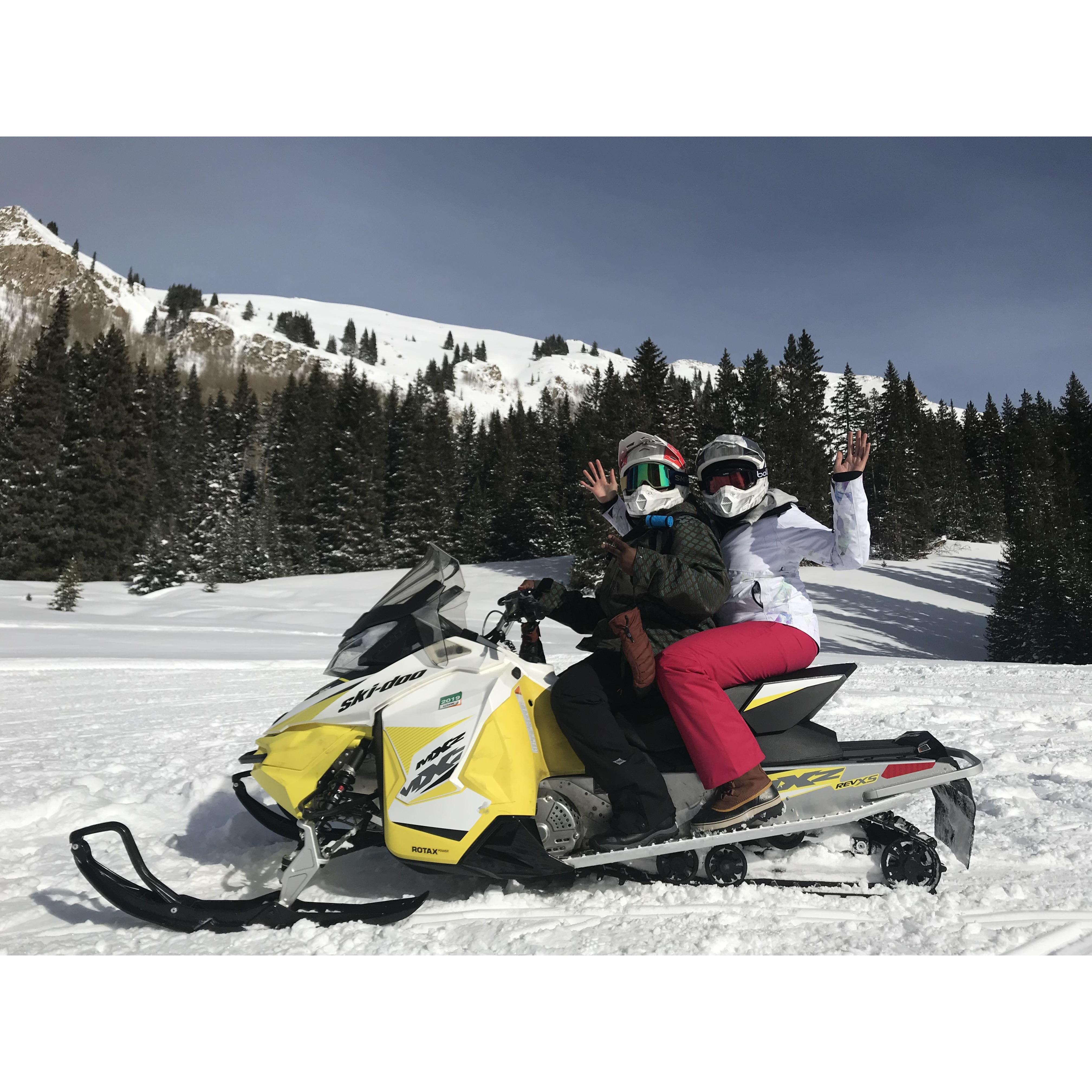 We love experiencing new things together. Snowmobiling up mountain trails in Colorado was one of many firsts - 2018