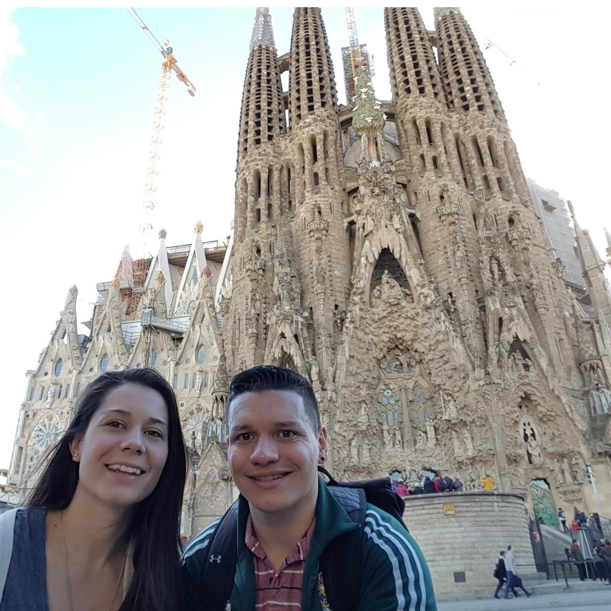 On our first out of country trip together at La Sagrada Familia in Barcelona