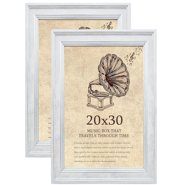 TKYGU 20x30 Picture Frame with Real Glass set of 2, Vintage Frames - Antique Style Frames for Wall - Ornate Frame for Rustic White Office or Home Decor Display Family Friends Wedding Gift