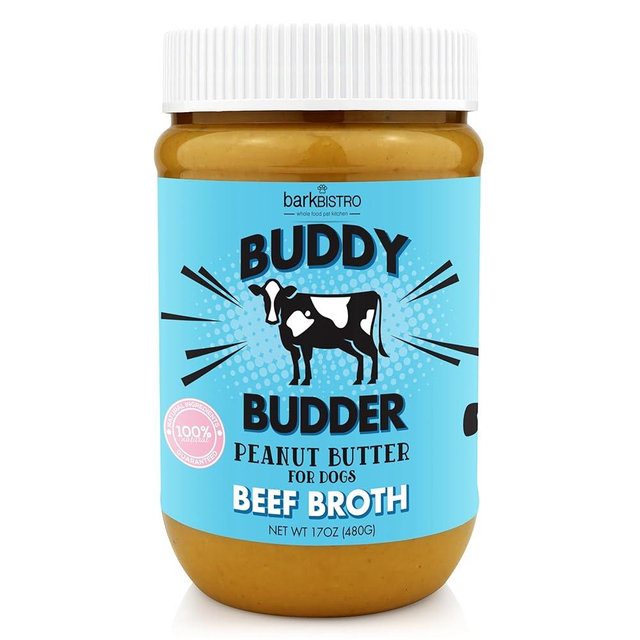 BUDDY BUDDER Beef Broth, 100% Natural Dog Peanut Butter, Peanut Butter Treat, Made in USA (17oz)