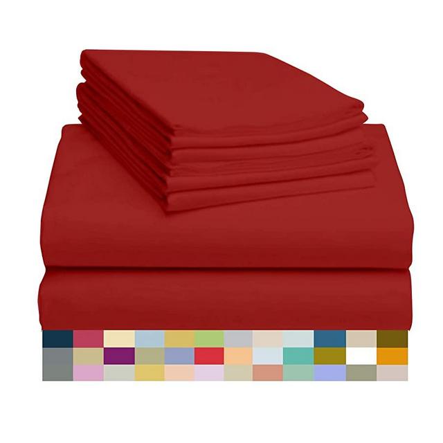 LuxClub 6 PC Sheet Set Bamboo Sheets Deep Pockets 18" Eco Friendly Wrinkle Free Sheets Hypoallergenic Anti-Bacteria Machine Washable Hotel Bedding Silky Soft - Red Queen