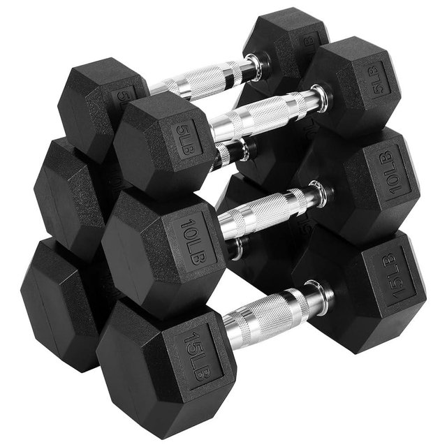 Hex Dumbbell Set 60LB & 100LB (5-30LB), Non-Roll PVC Coated Weights for Home Gym, Strength Training, Anti-Slip Grip, Floor Protection, Odorless