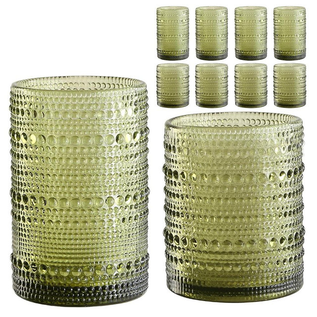 ZMOWIPDL Vintage Hobnail Drinking Glasses Set of 8,Green 12 oz & 15oz Highball Glass Cups, Kitchen Drinkware Glassware,Embossed Water Tumbler,for Beer,Cocktail,Whiskey,Juice and Various Mixed Drinks