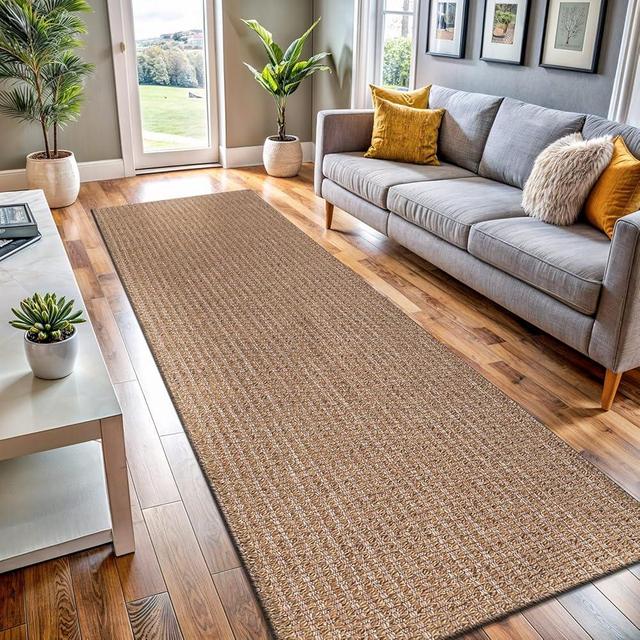 Lena Rug Easy Jute Rug 2x7, Indoor Outdoor Runner Rugs, Natural Color Farmhouse Area Rugs for Living Room, Kitchen Rug High Traffic Area, Washable Easy to Clean Solid Boho Woven Design Carpet